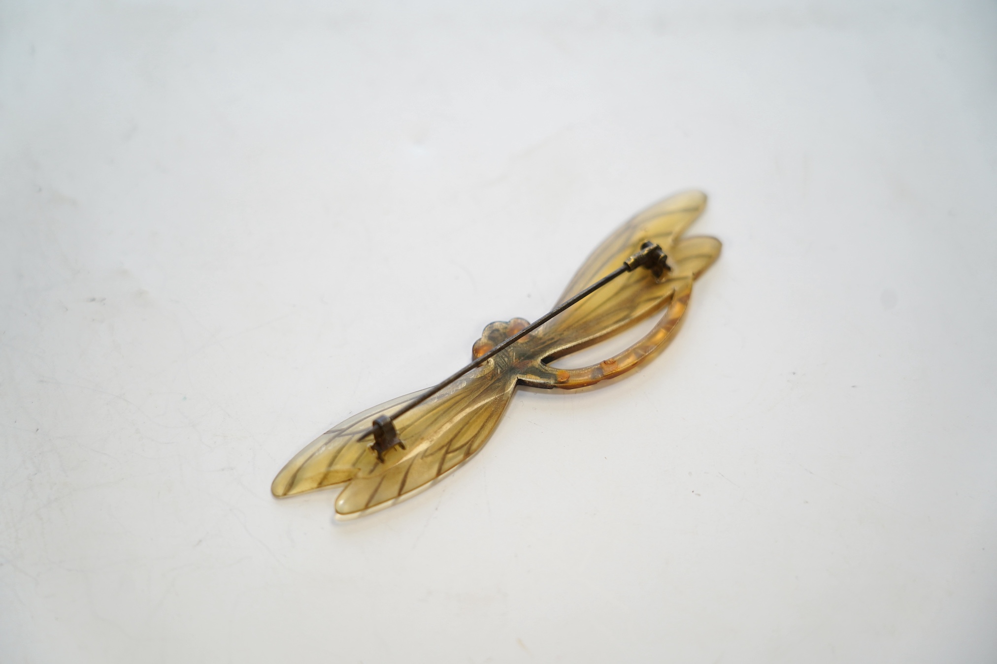 A French Flaman horn butterfly brooch, 89mm. Condition - fair